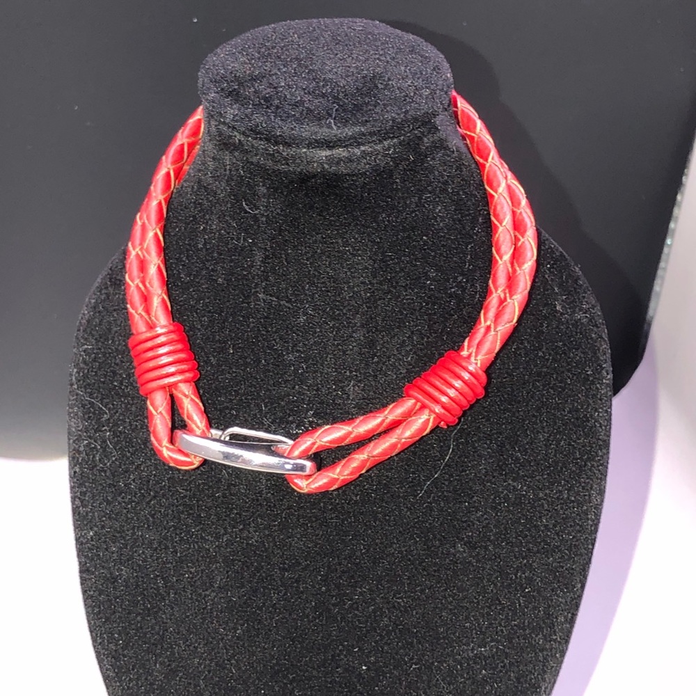 Genuine Red braided leather cord bracelet